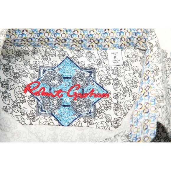 Robert Graham Shirt Mens Small White Gray Skulls AOP Flip Cuff - Picture 4 of 11